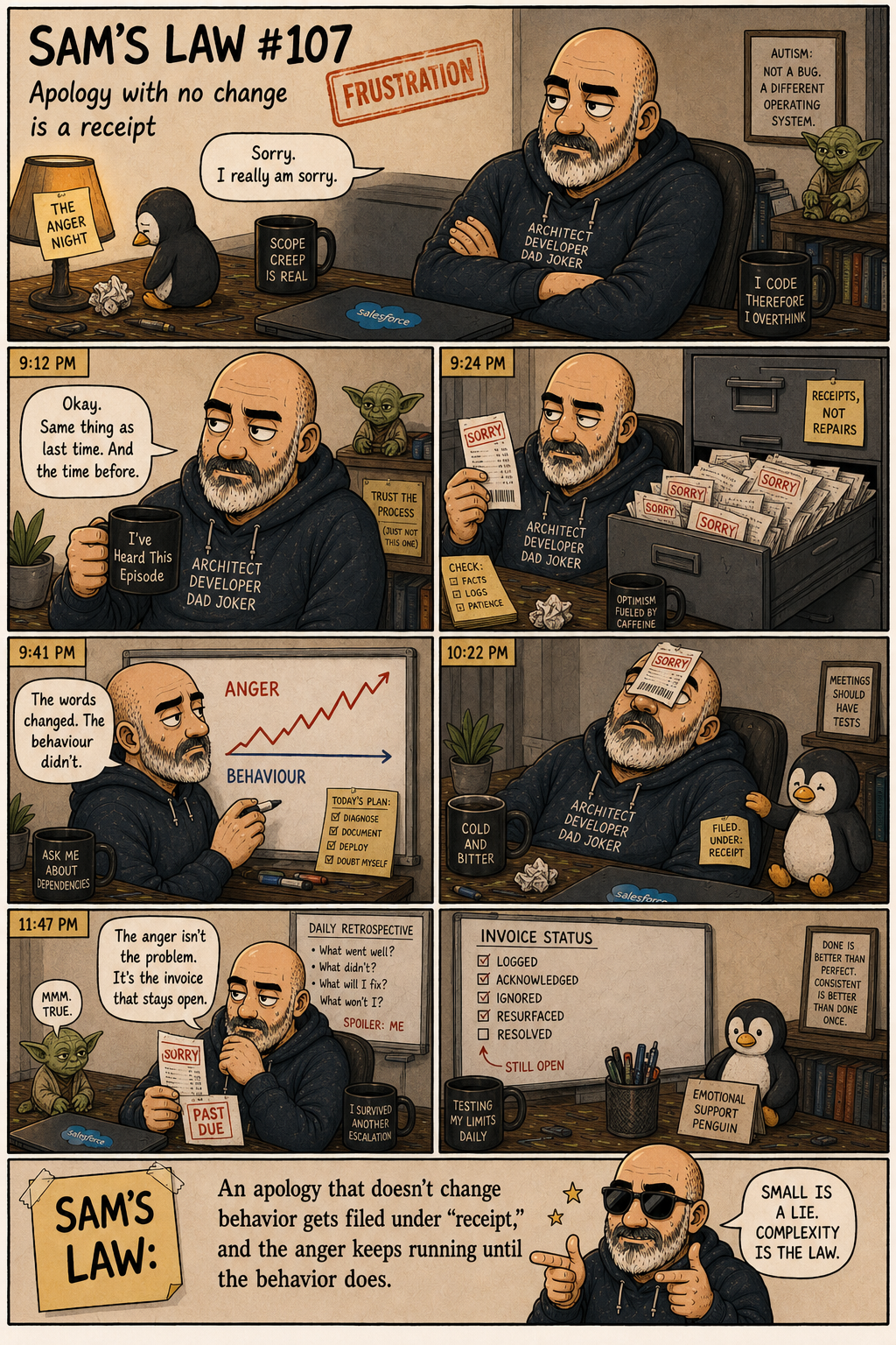 Sam's Law #107: Apology with no change is a receipt