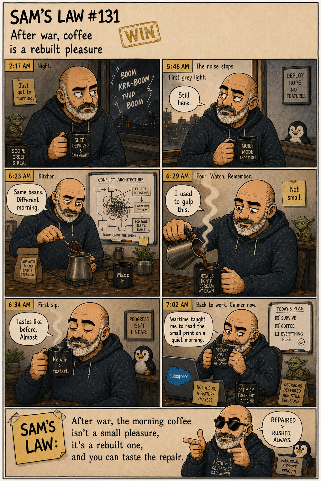 Sam's Law #131: After war, coffee is a rebuilt pleasure