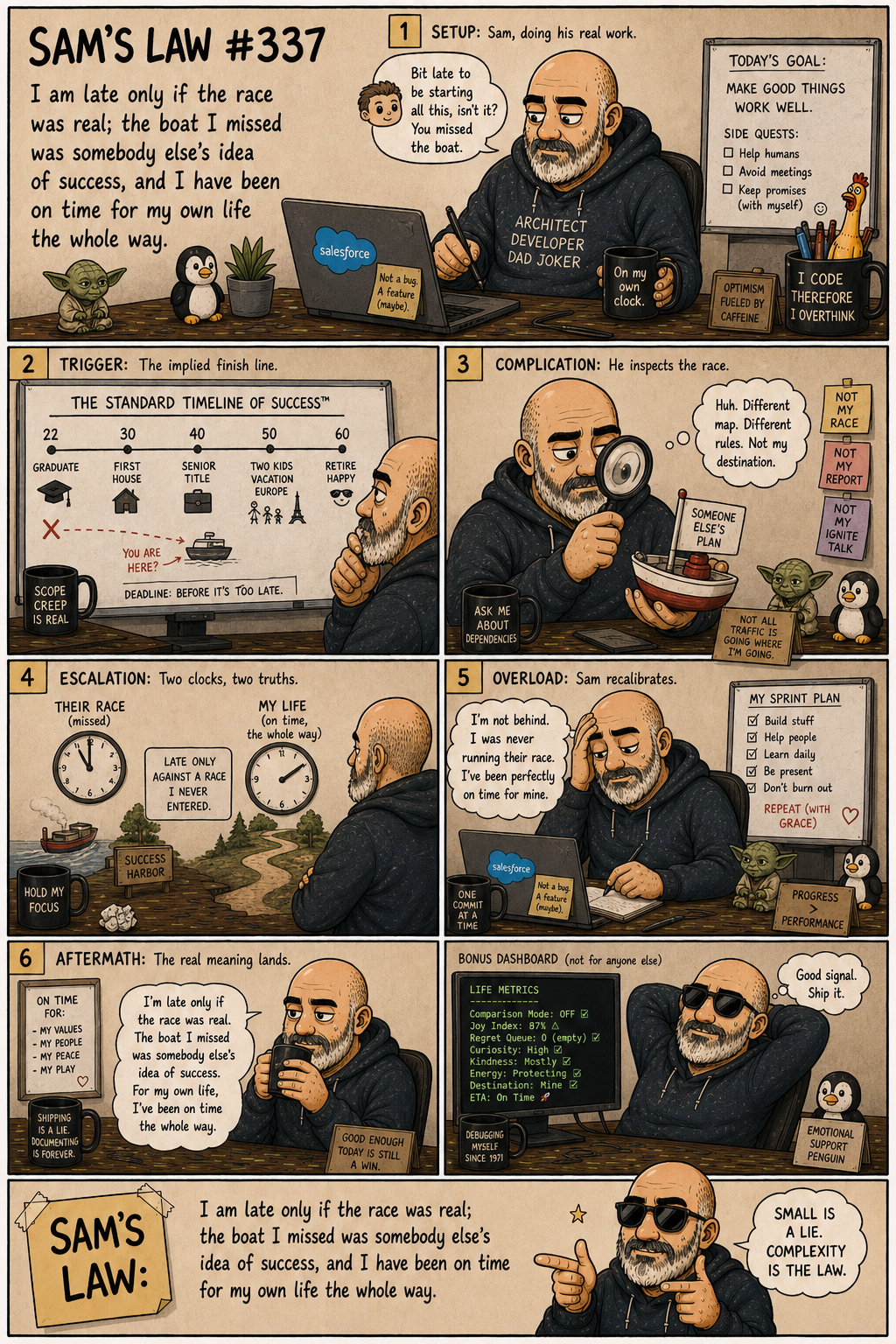Sam's Law #337: Late only if the race was real