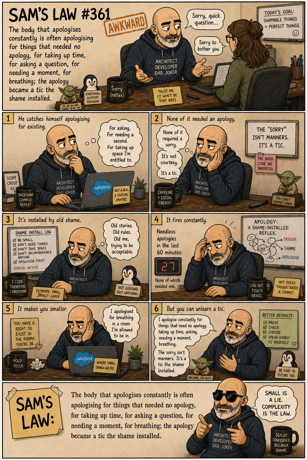 Sam's Law #361: Apologising for breathing