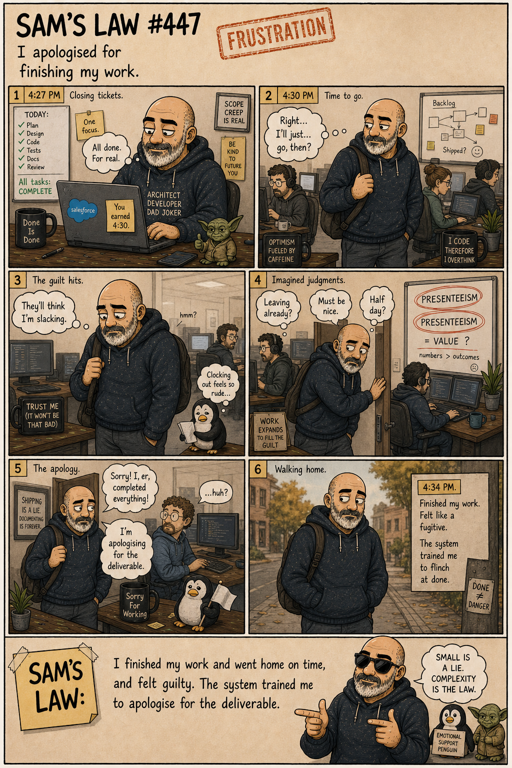 Sam's Law #447: Guilt At Leaving On Time