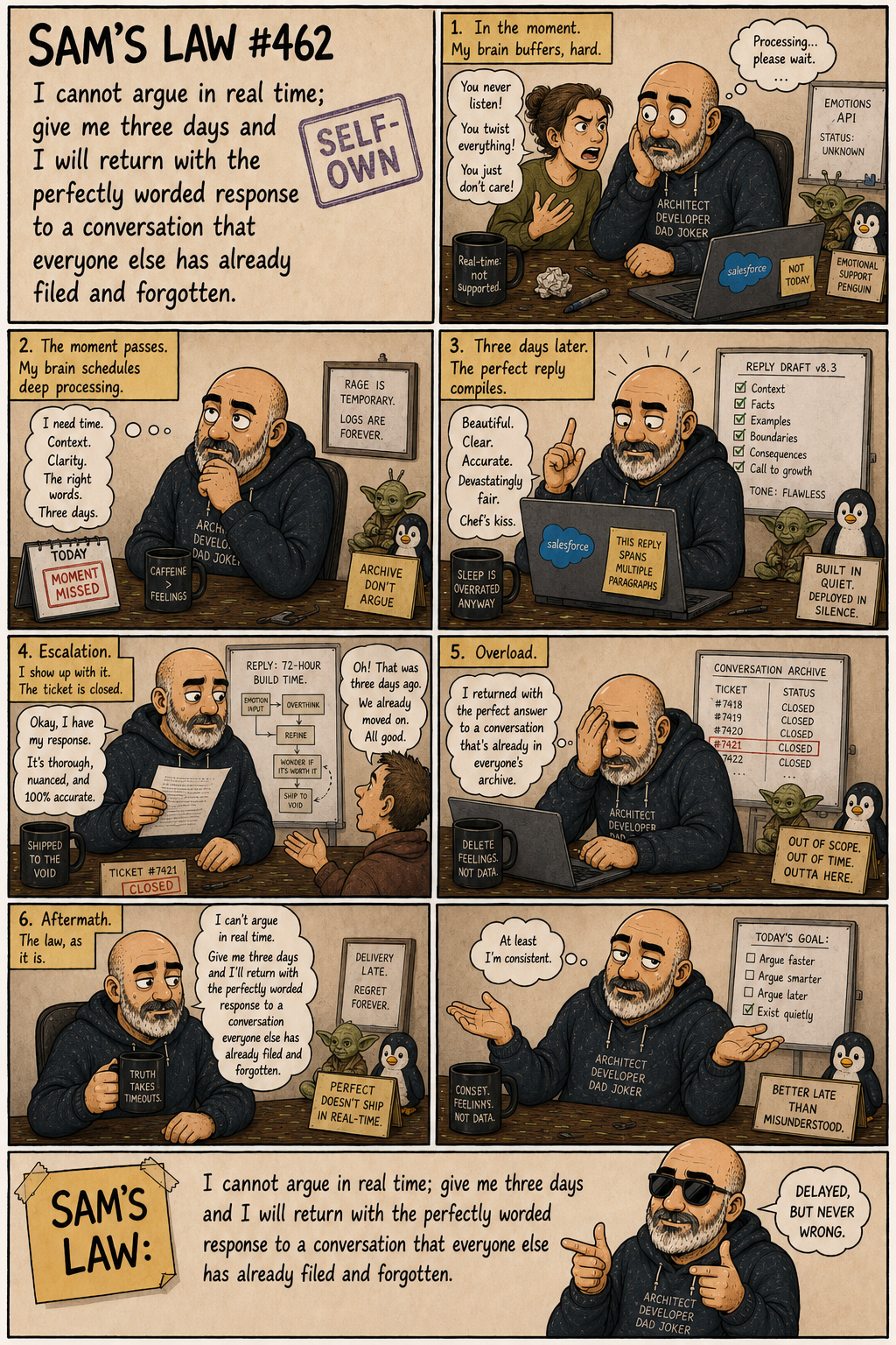 Sam's Law #462: The reply arrives three days late