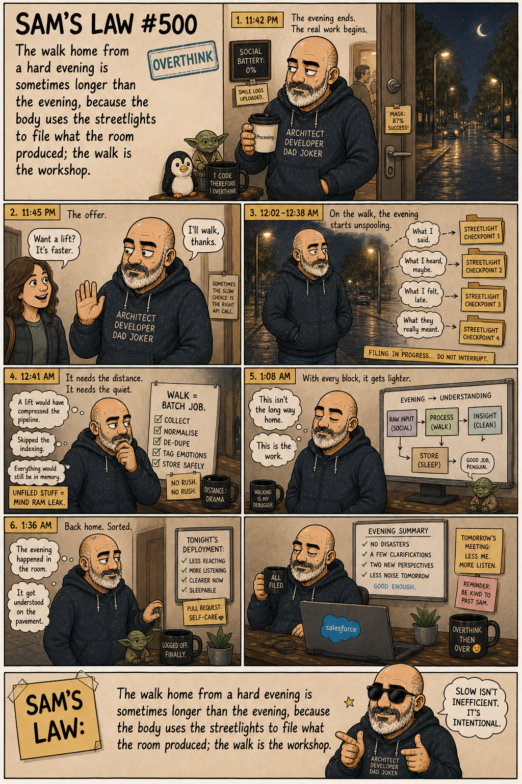Sam's Law #500: The walk home is the workshop