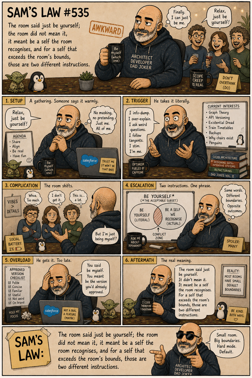 Sam's Law #535: Be a self the room recognises