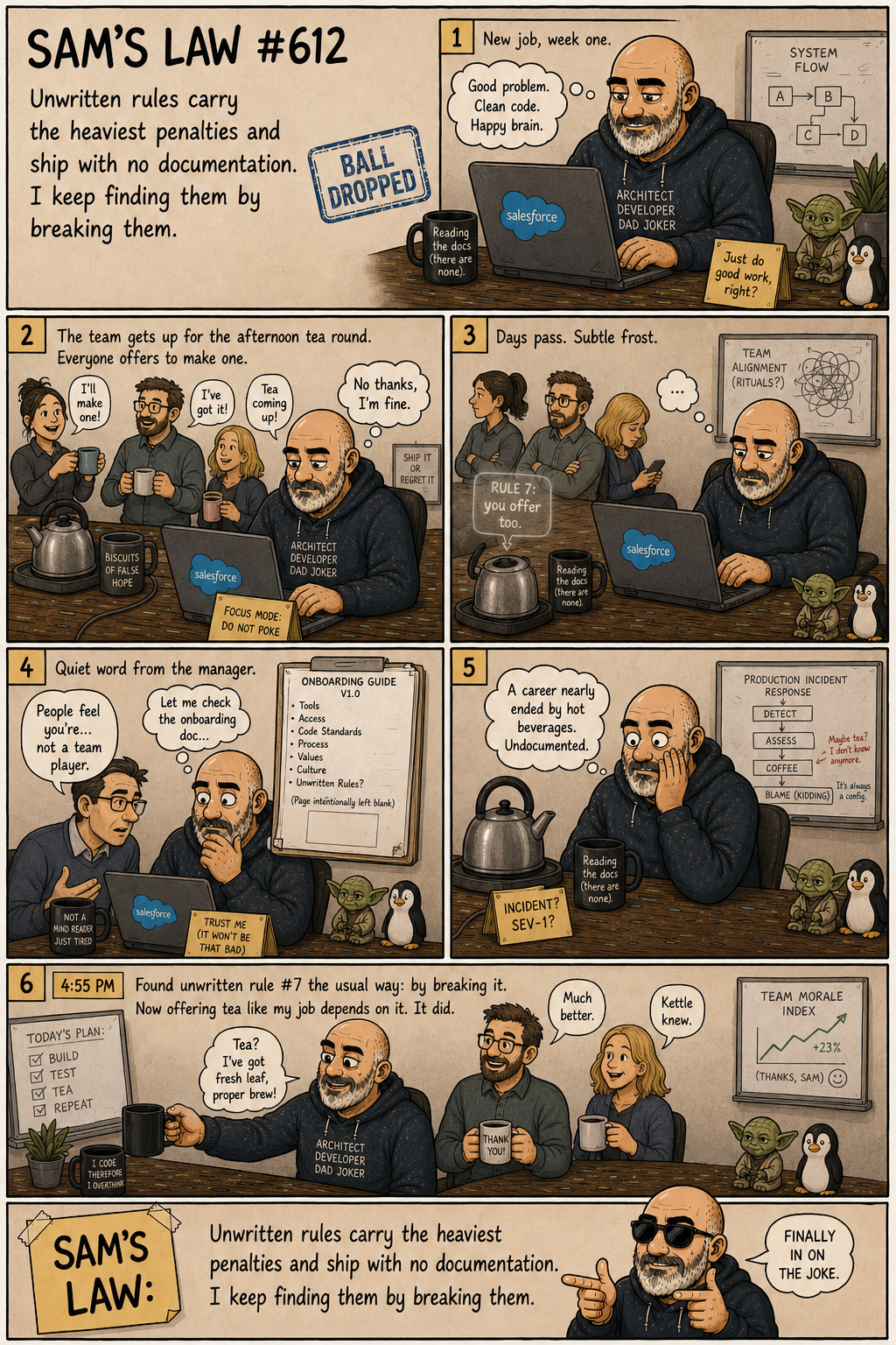 Sam's Law #612: Nearly Fired Over Tea