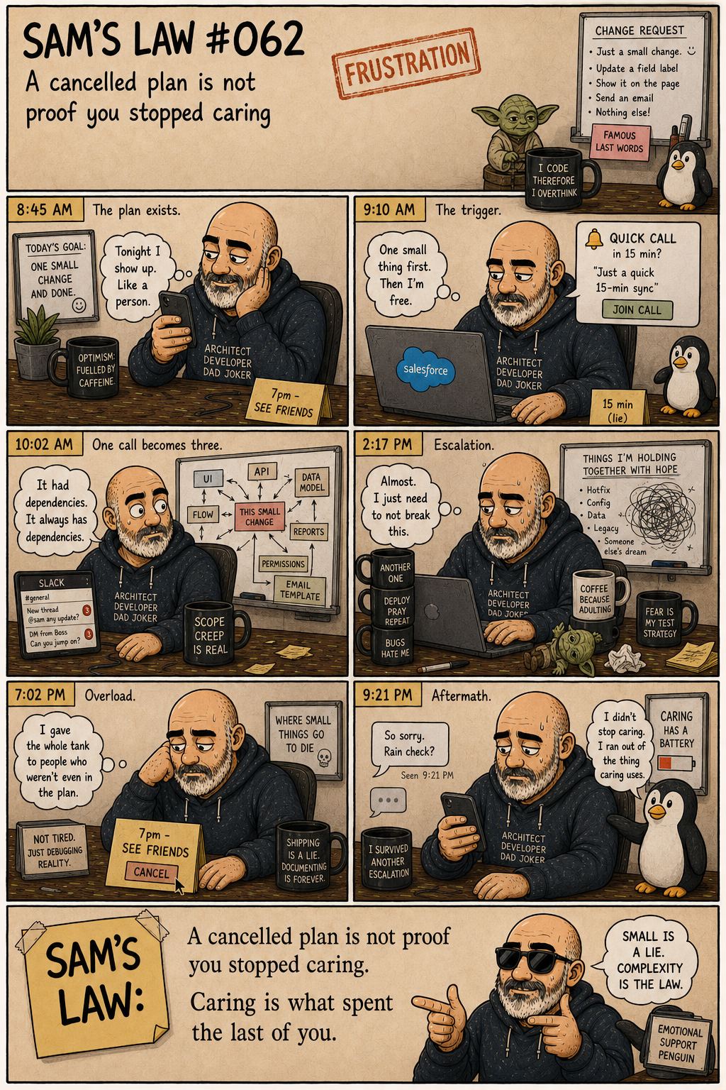 Sam's Law #062: A cancelled plan is not proof you stopped caring