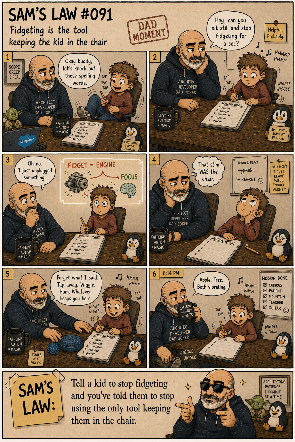 Sam's Law #091: Fidgeting is the tool keeping the kid in the chair